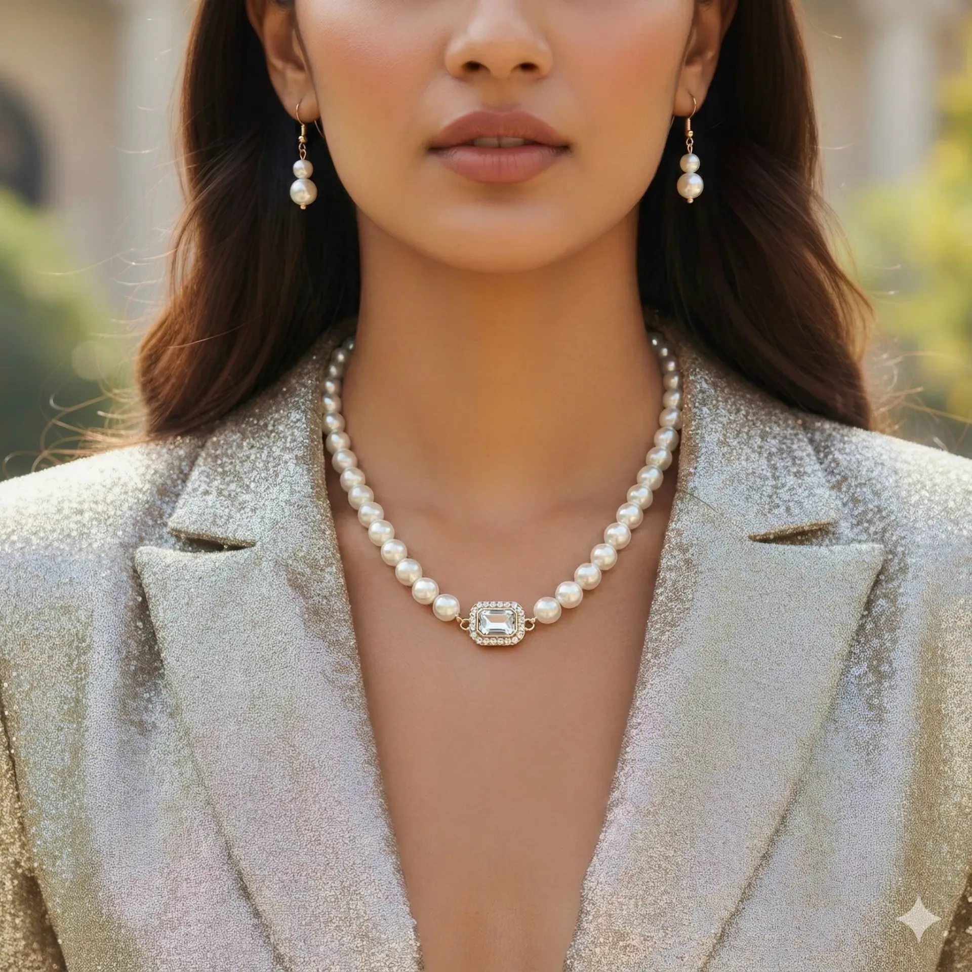 Crystal Crown Pearl Necklace